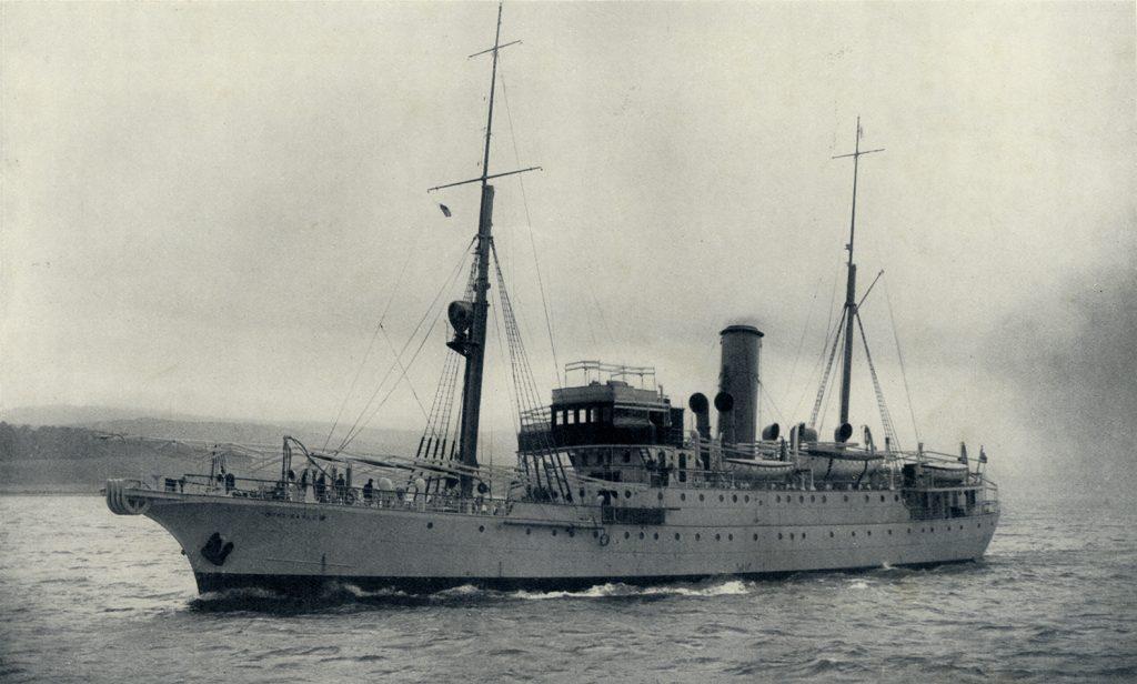 A photograph published in 1932 of the cable ship ‘The Cable’ at sea. This ship was used for laying and bringing up telegraph cables which were encrusted with marine organisms. Raffles Library and Museum curator Michael Wilmer Forbes Tweedie collected some of these animals for the Museum.