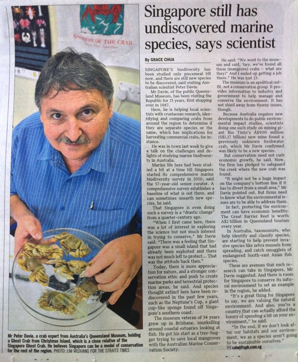 Dr Davie’s work was featured in The Straits Times newspaper during his visit to Singapore in 2012!